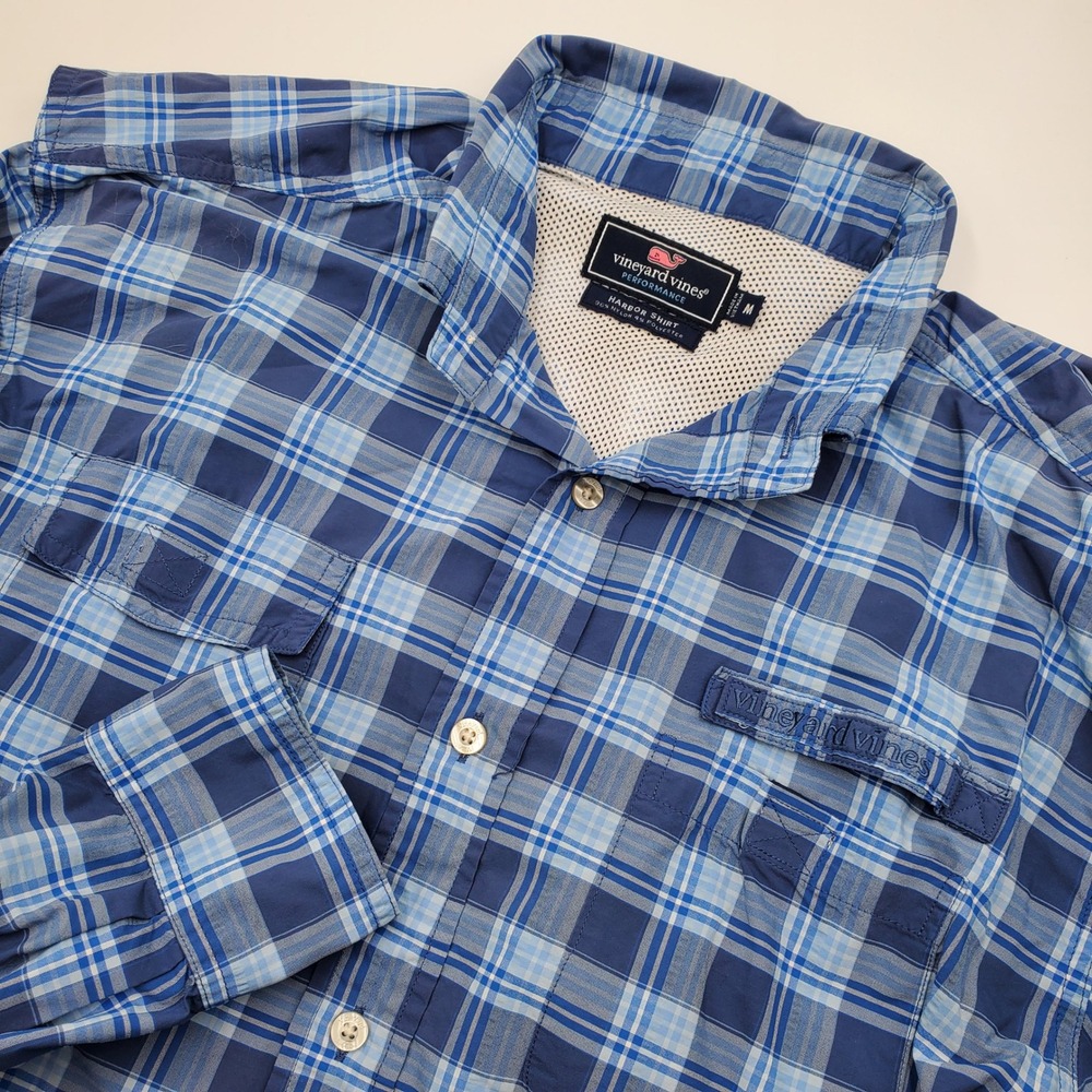 Vineyard Vines Performance Harbor Shirt‎ Men's Blue Plaid Button Up  M flawed